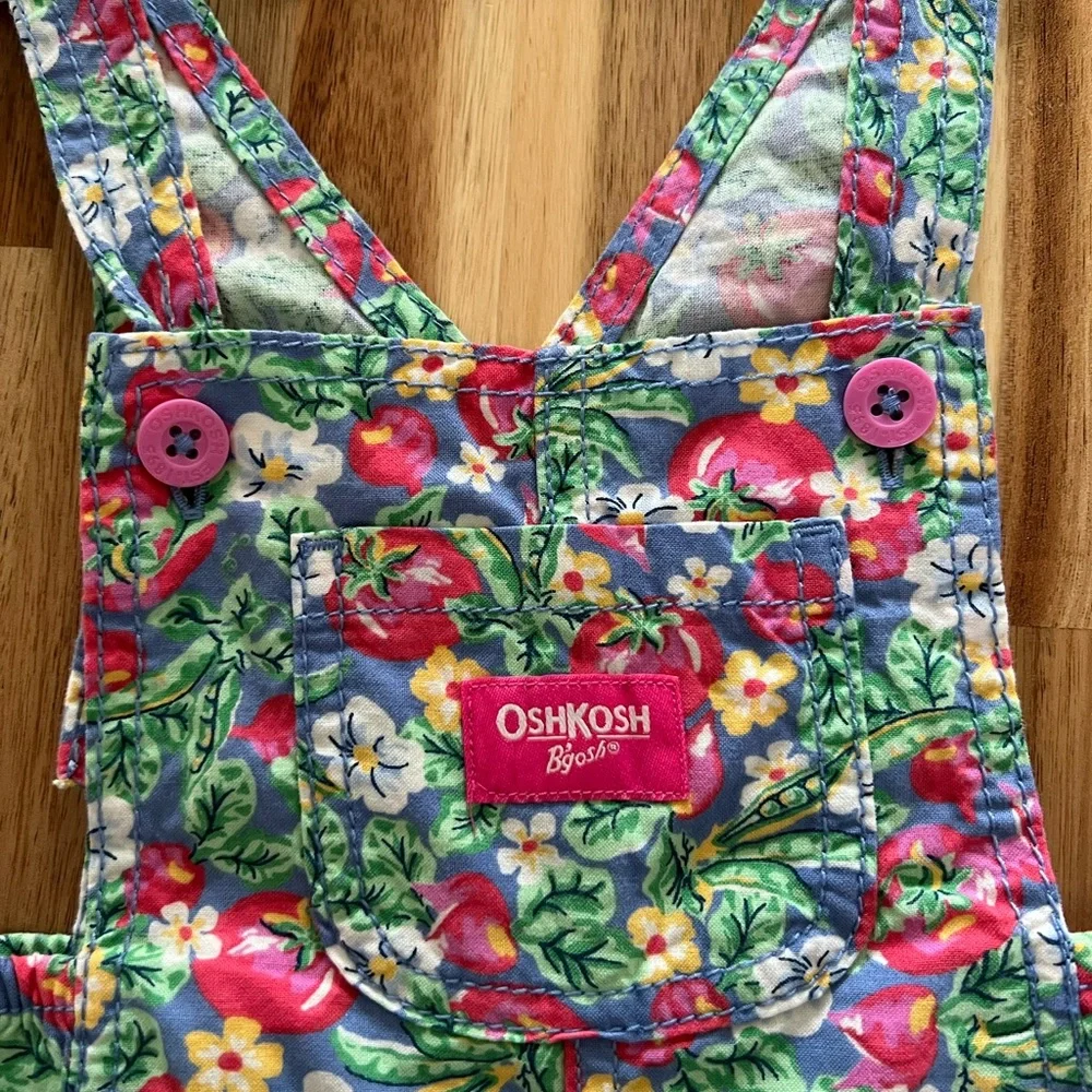 OshKosh B'gosh Floral Tomato Print Kids Overalls - Red, Green, Yellow, Blue